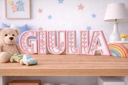 Nome 3D Personalizzato Floreale – Decorazione con Lettere