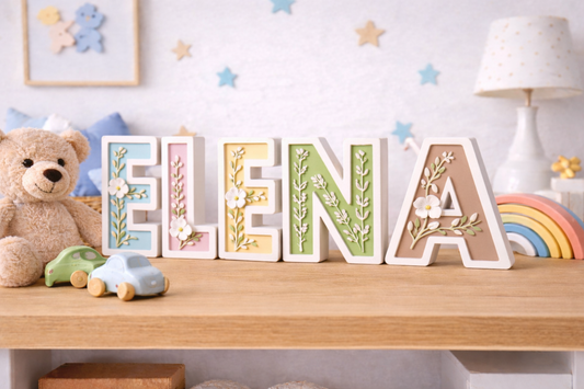 Lettera decorativa in 3D, lucida, larghezza 30 cm, iniziali a scelta, colori a scelta, per cameretta dei bambini, lettere in legno personalizzate