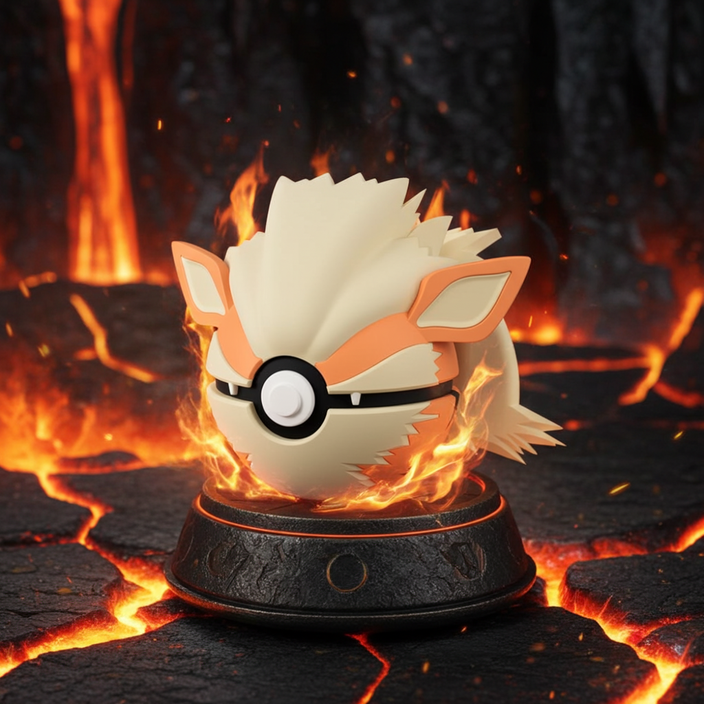 Poké Ball 3D ispirata a Arcanine – Sfera decorativa da collezione (#0059)