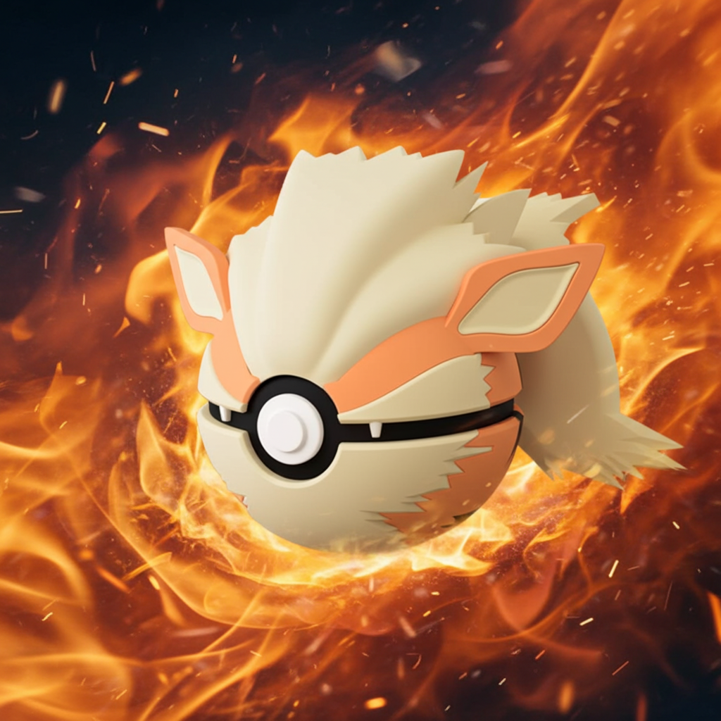 Poké Ball 3D ispirata a Arcanine – Sfera decorativa da collezione (#0059)