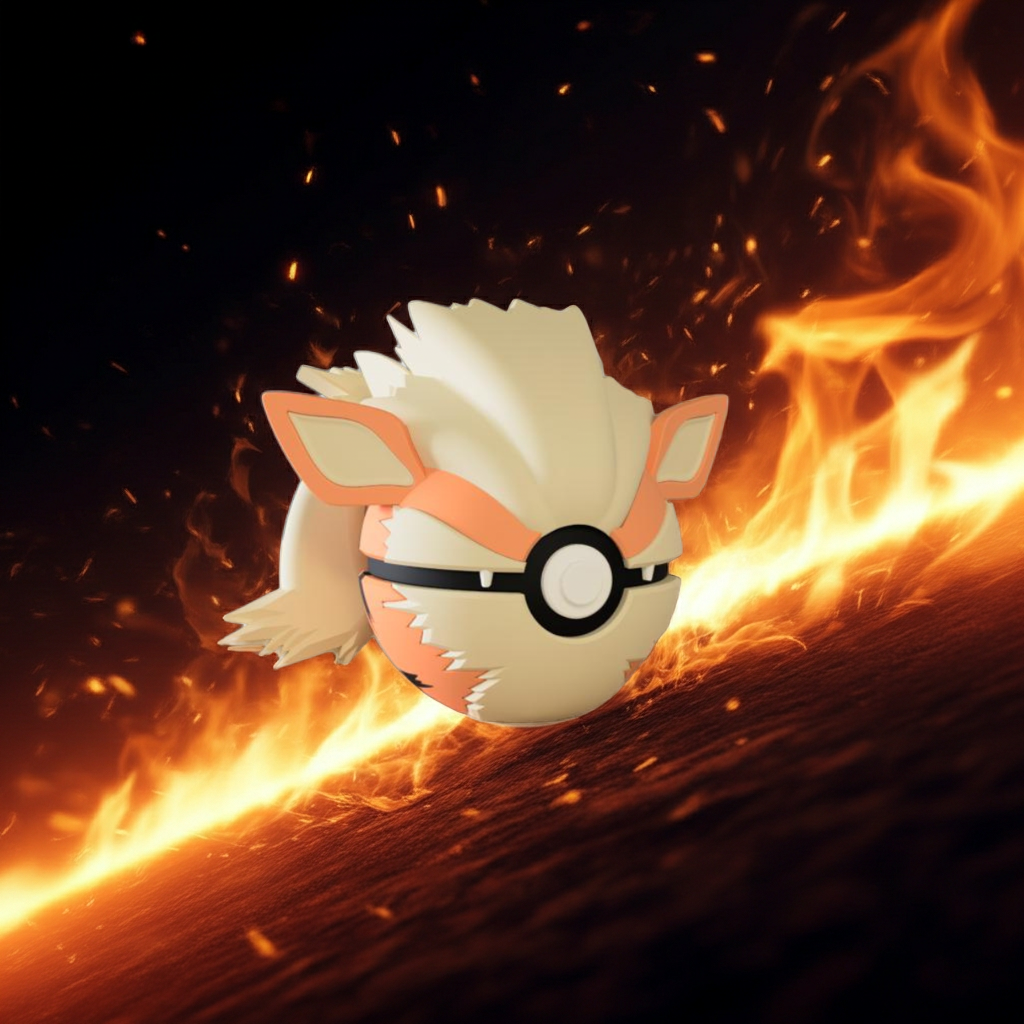 Poké Ball 3D ispirata a Arcanine – Sfera decorativa da collezione (#0059)