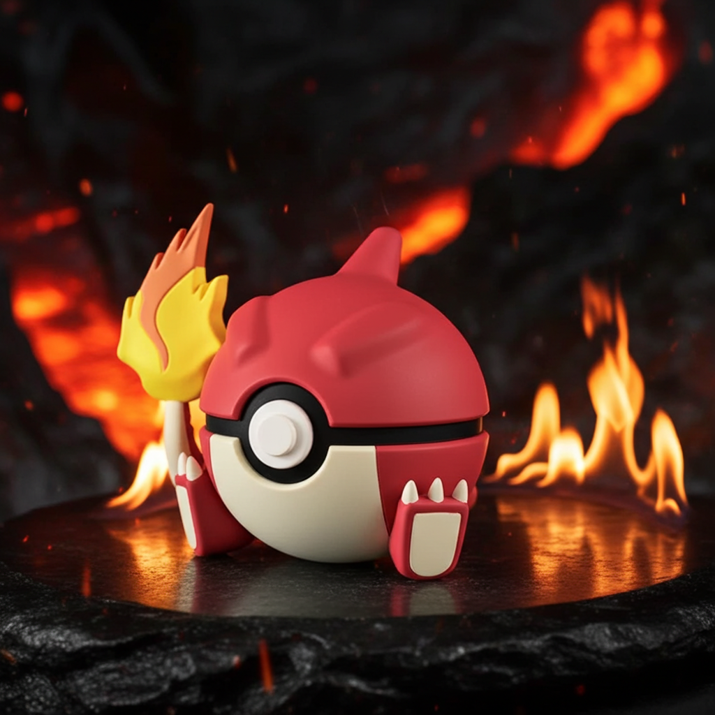 Poké Ball 3D ispirata a Charmeleon – Sfera decorativa da collezione (#0005)