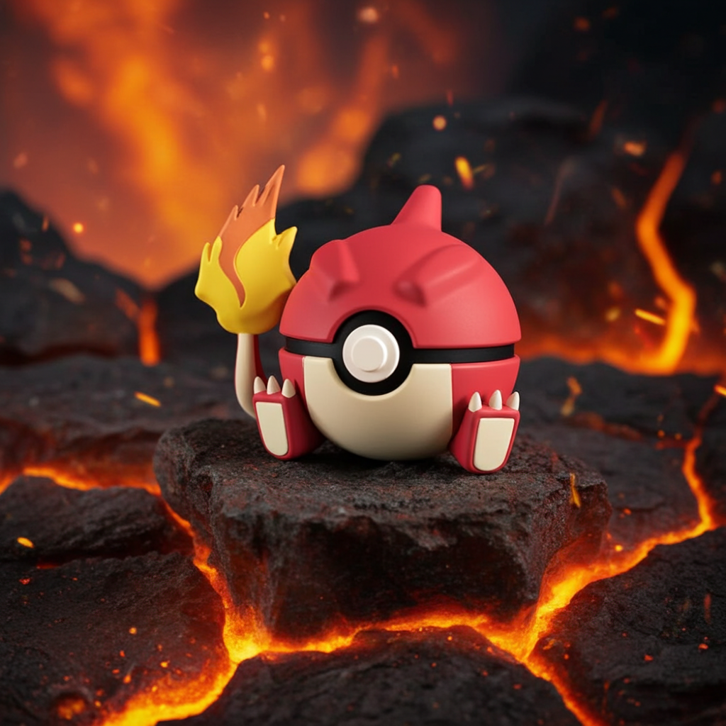 Poké Ball 3D ispirata a Charmeleon – Sfera decorativa da collezione (#0005)