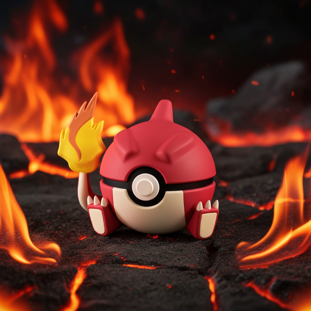 Poké Ball 3D ispirata a Charmeleon – Sfera decorativa da collezione (#0005)