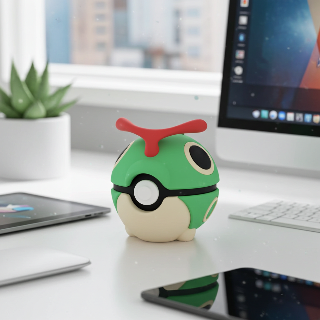 Poké Ball 3D ispirata a Caterpie – Sfera decorativa da collezione (#0010)