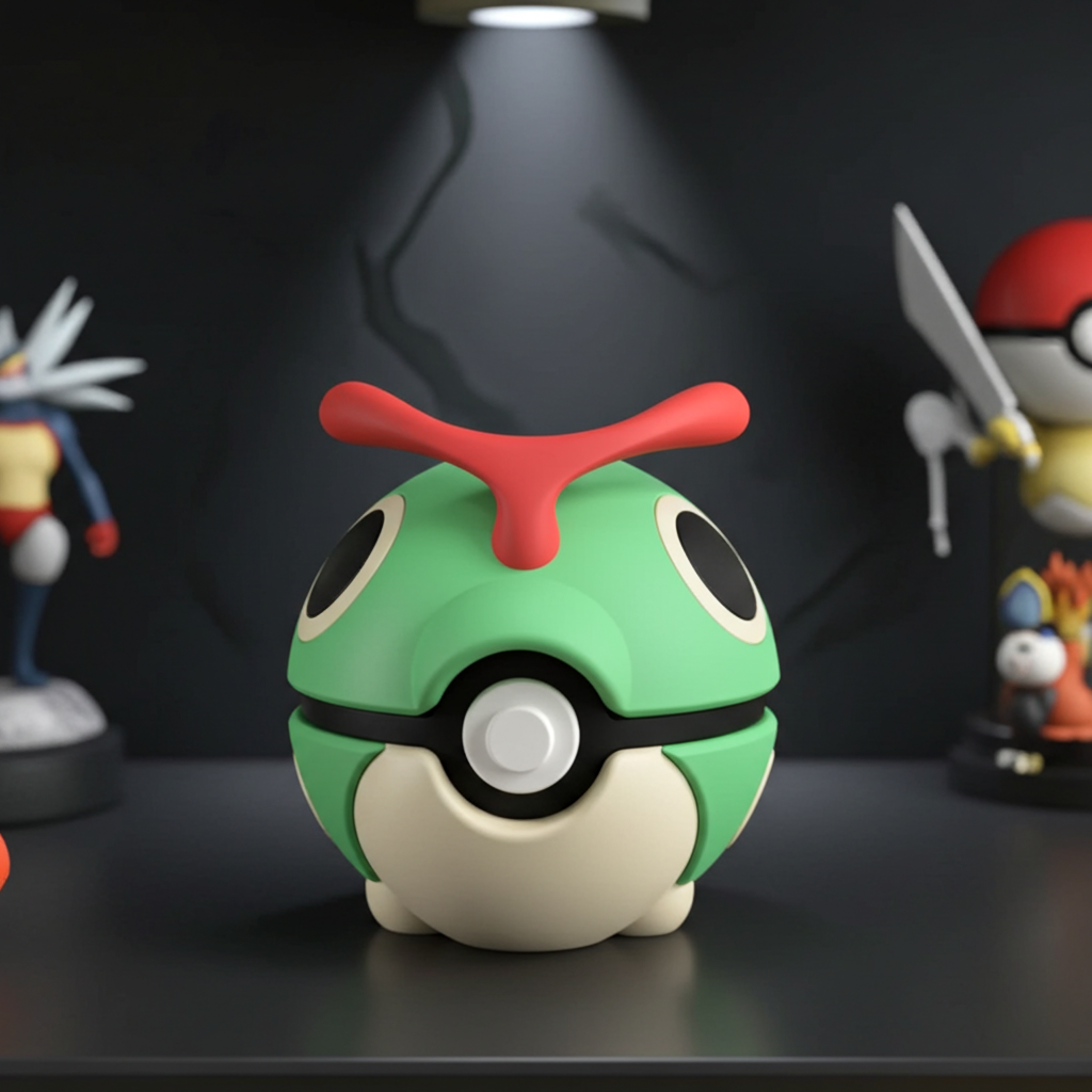 Poké Ball 3D ispirata a Caterpie – Sfera decorativa da collezione (#0010)