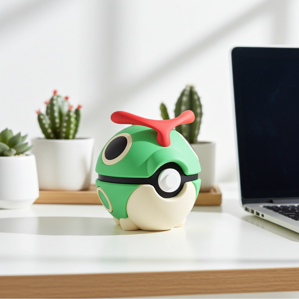 Poké Ball 3D ispirata a Caterpie – Sfera decorativa da collezione (#0010)