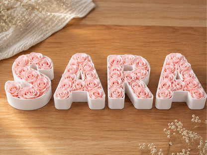 Lettere 3D riempibili nome SARA bianche con rose rosa