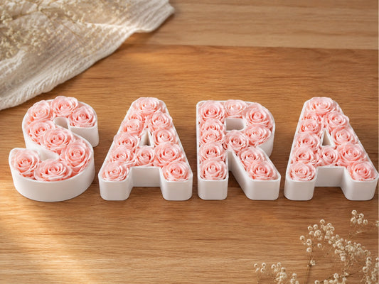 Lettere 3D riempibili nome SARA bianche con rose rosa