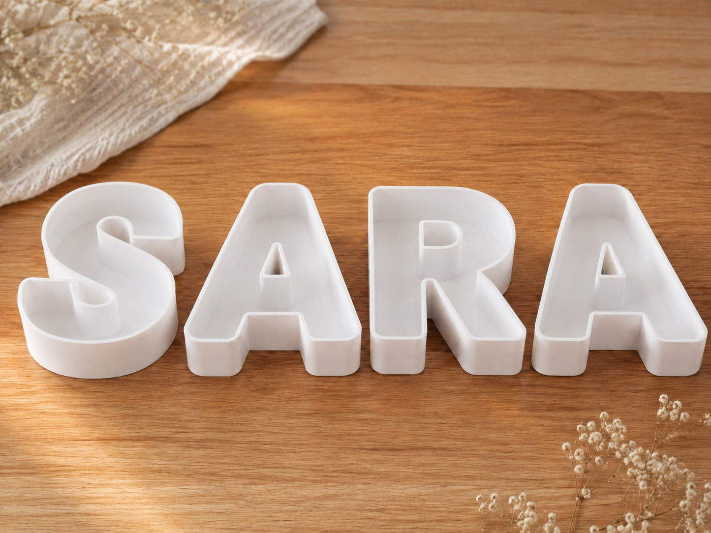 Lettere 3D riempibili nome SARA bianche vuote