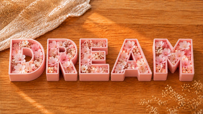 Lettere 3D riempibili DREAM rosa con fiori